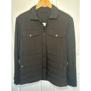 REISS Jay Quilted Hybrid Jacket Mens Large Black Utility Shacket Snap Front